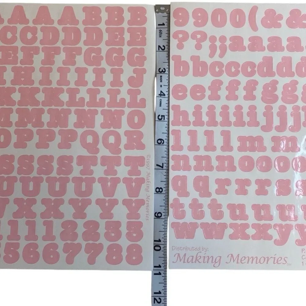 VTG 1997 Making Memories Stickers Letters Numbers Symbols 8 Sheets Pastel Pink